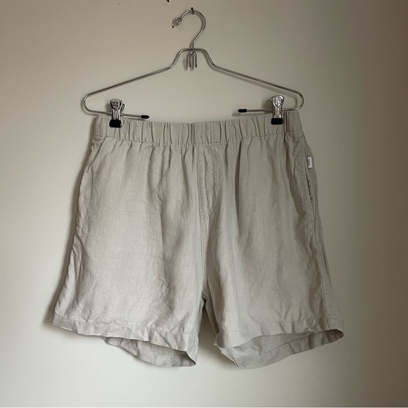 100% Linen Onia Tan/Gray Relaxed Fit Shorts - Picture 1 of 6